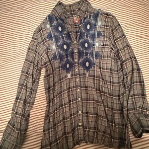 Johnny Was Blue and Gray Plaid Blouse